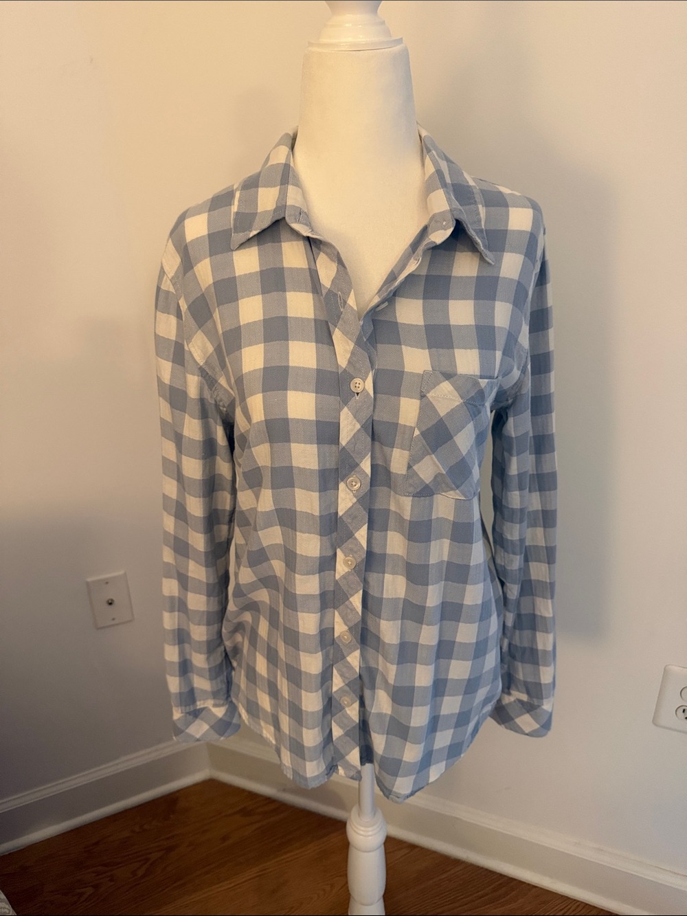 Market & Spruce Blue and White Gingham Button-Down Shirt